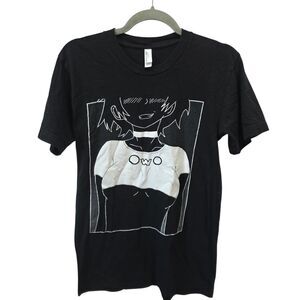 Anime Manga Girl OwO Graphic T Shirt Black American Apparel Small Emo‎ Tee